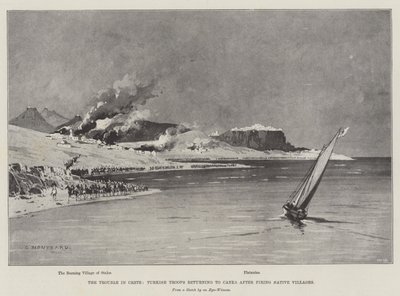 I Problemi a Creta, Truppe Turche che Ritornano a Canea dopo aver Incendiato Villaggi Nativi da Charles Auguste Loye